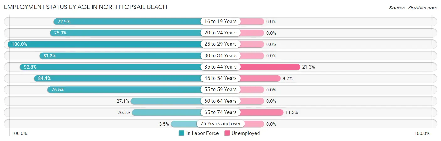 Employment Status by Age in North Topsail Beach