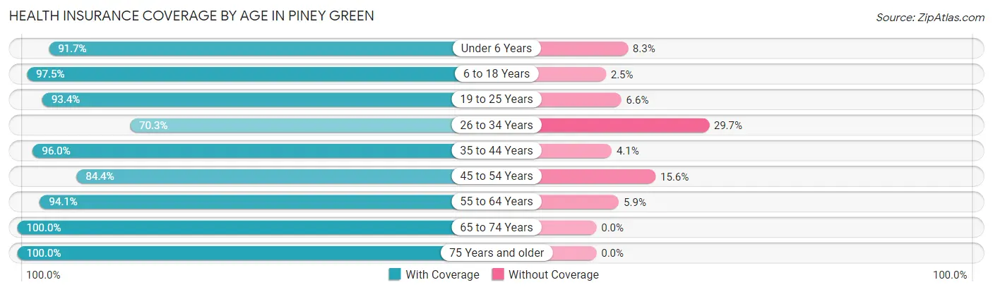 Health Insurance Coverage by Age in Piney Green