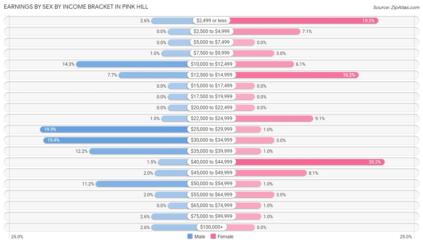 Earnings by Sex by Income Bracket in Pink Hill