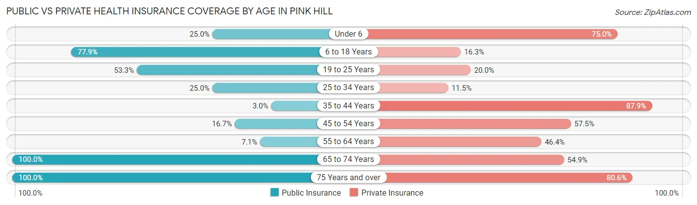 Public vs Private Health Insurance Coverage by Age in Pink Hill