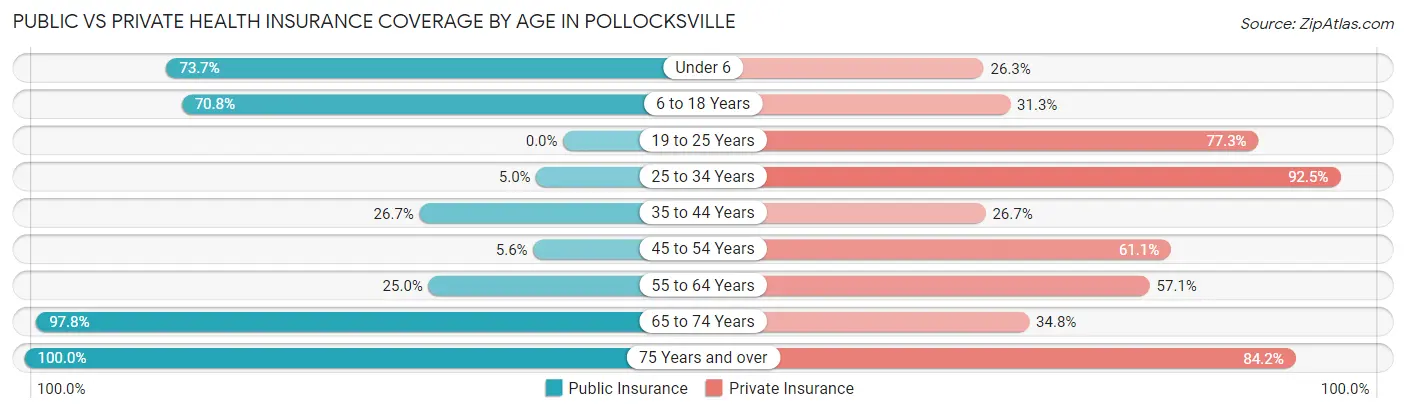 Public vs Private Health Insurance Coverage by Age in Pollocksville