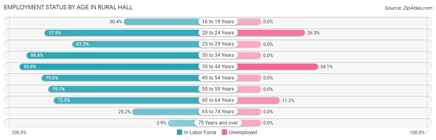 Employment Status by Age in Rural Hall
