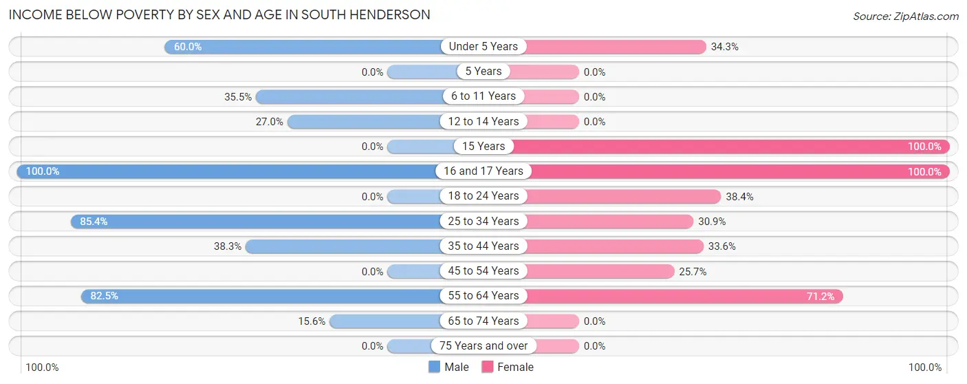 Income Below Poverty by Sex and Age in South Henderson