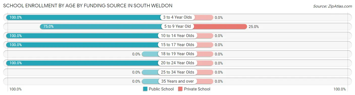 School Enrollment by Age by Funding Source in South Weldon