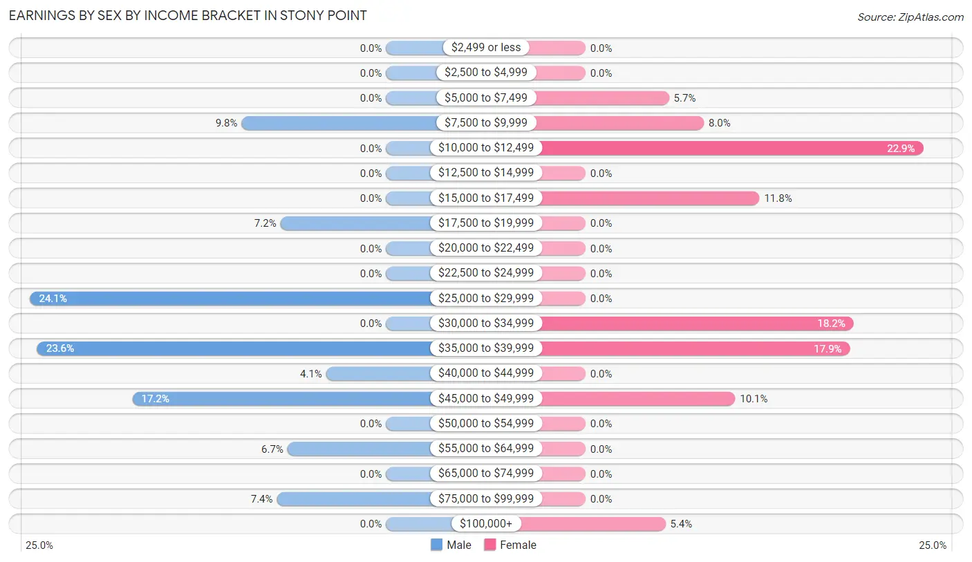 Earnings by Sex by Income Bracket in Stony Point