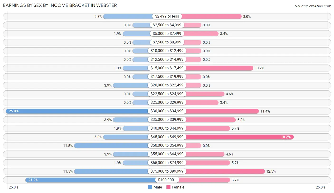 Earnings by Sex by Income Bracket in Webster