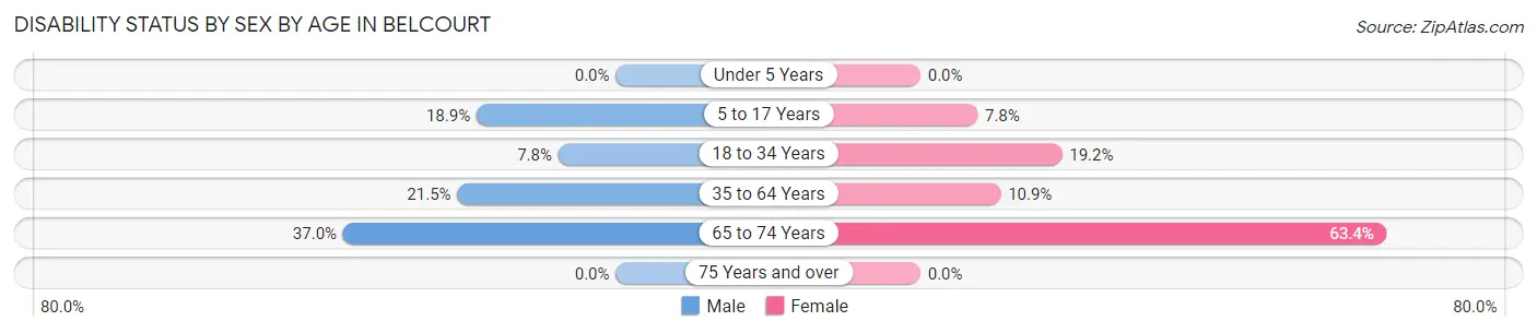 Disability Status by Sex by Age in Belcourt