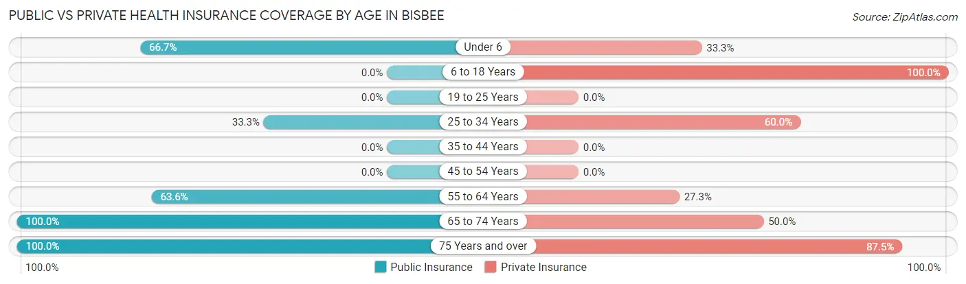 Public vs Private Health Insurance Coverage by Age in Bisbee