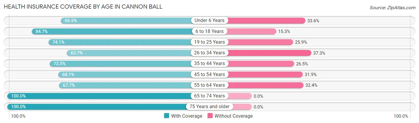 Health Insurance Coverage by Age in Cannon Ball