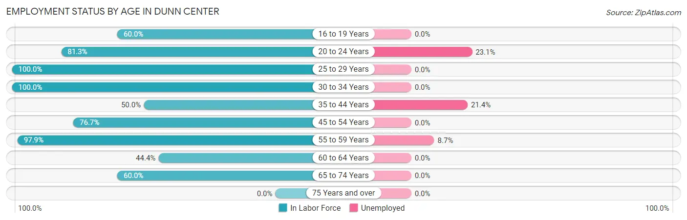Employment Status by Age in Dunn Center