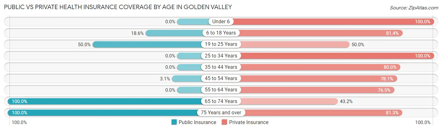 Public vs Private Health Insurance Coverage by Age in Golden Valley