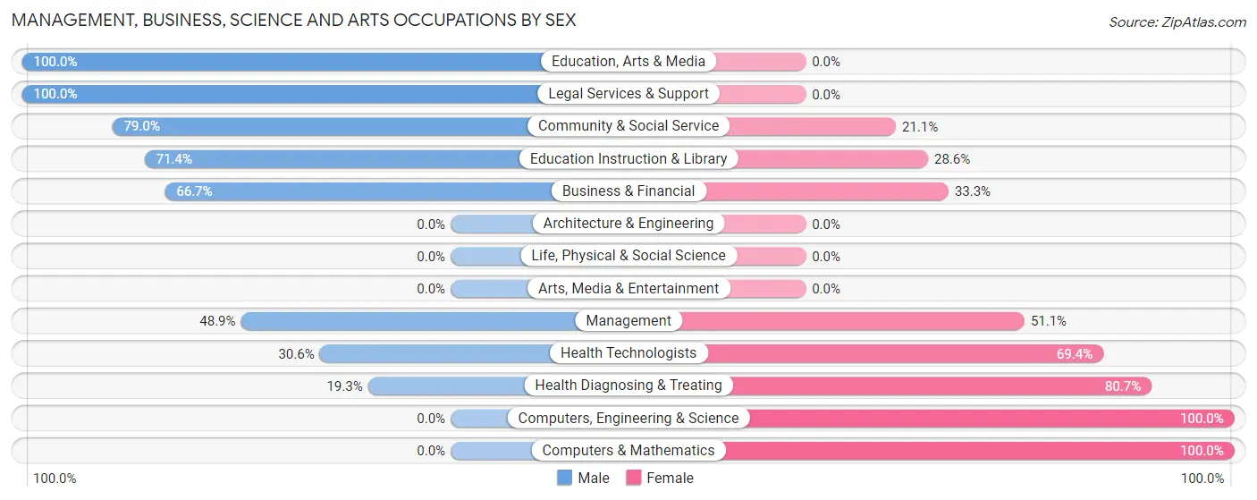 Management, Business, Science and Arts Occupations by Sex in Hettinger