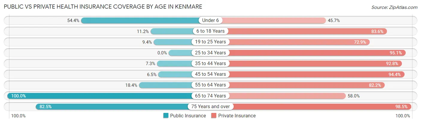 Public vs Private Health Insurance Coverage by Age in Kenmare