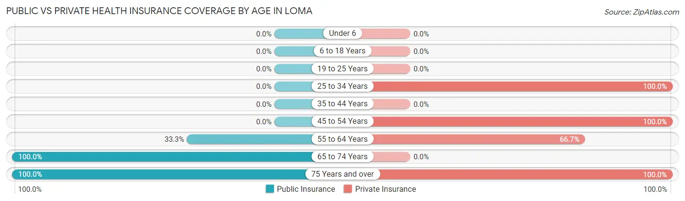 Public vs Private Health Insurance Coverage by Age in Loma