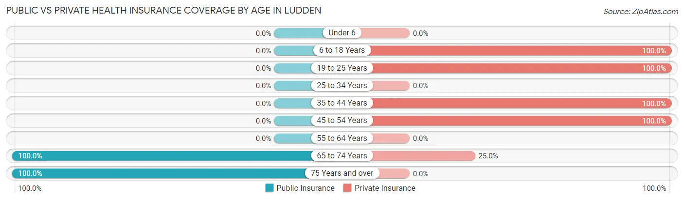 Public vs Private Health Insurance Coverage by Age in Ludden