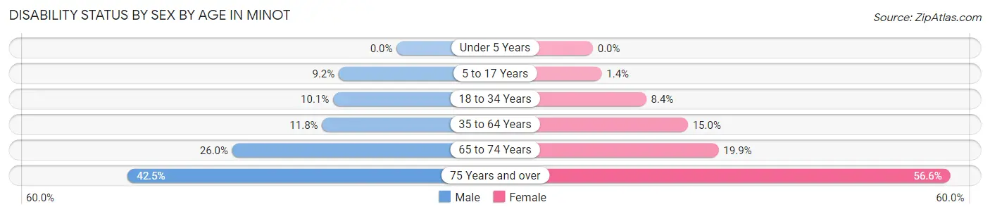 Disability Status by Sex by Age in Minot
