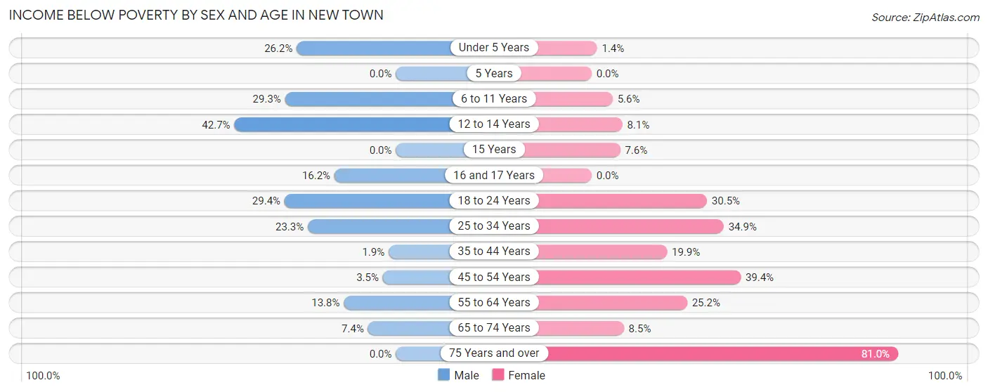 Income Below Poverty by Sex and Age in New Town