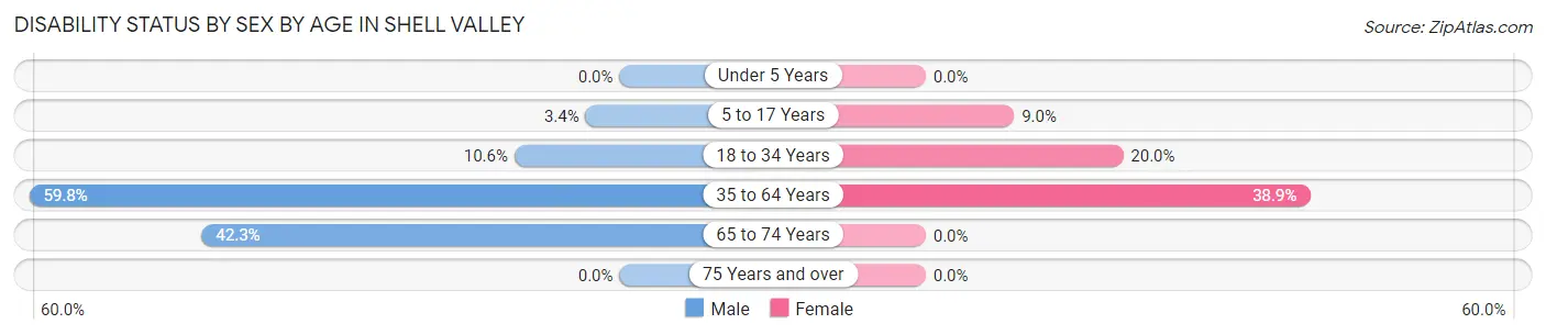 Disability Status by Sex by Age in Shell Valley