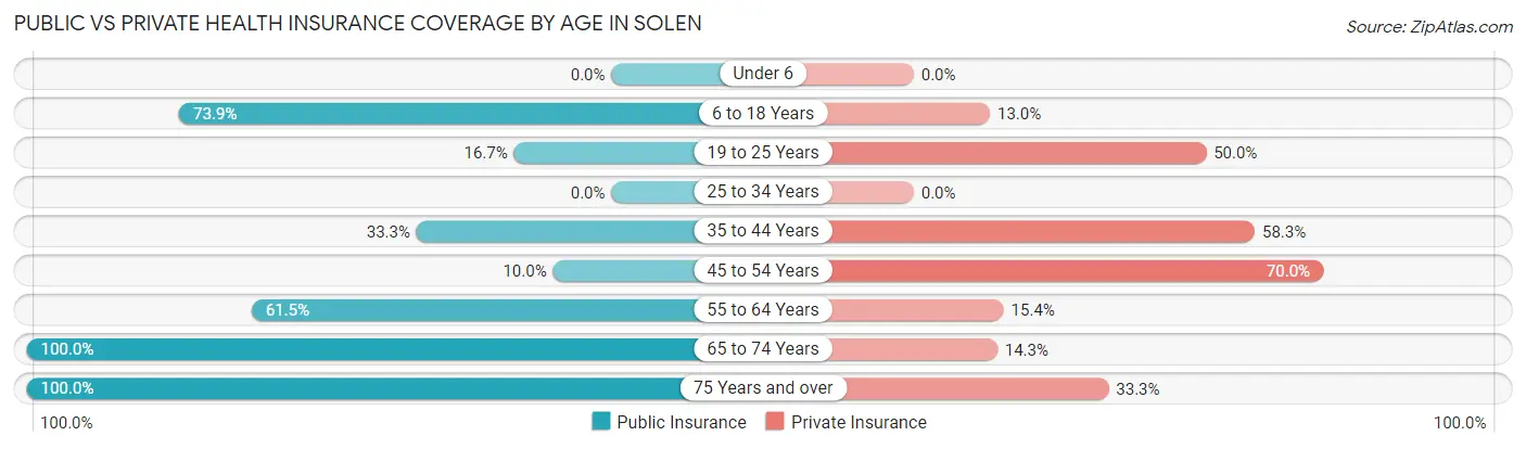Public vs Private Health Insurance Coverage by Age in Solen