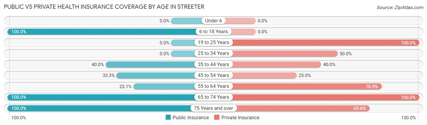 Public vs Private Health Insurance Coverage by Age in Streeter