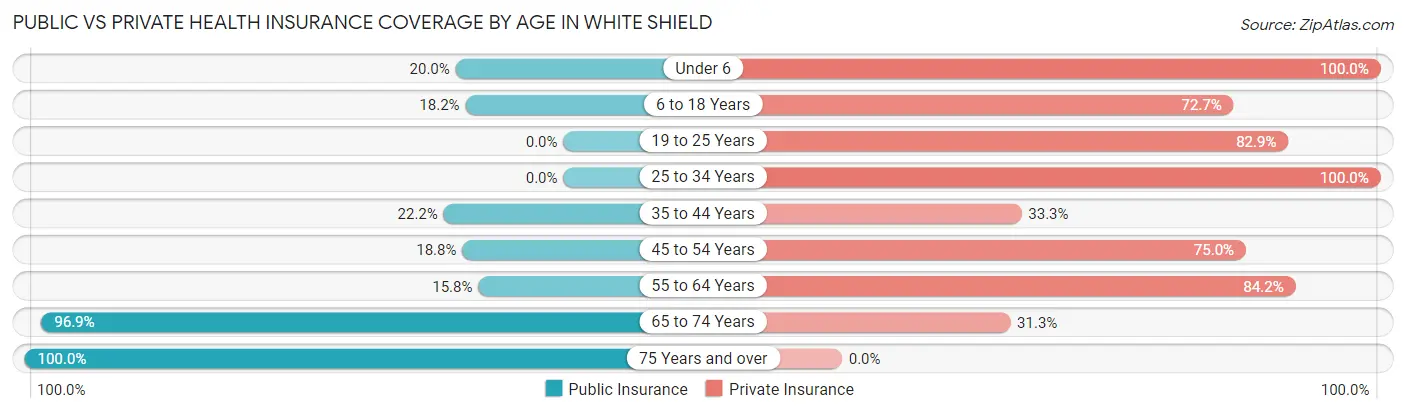 Public vs Private Health Insurance Coverage by Age in White Shield