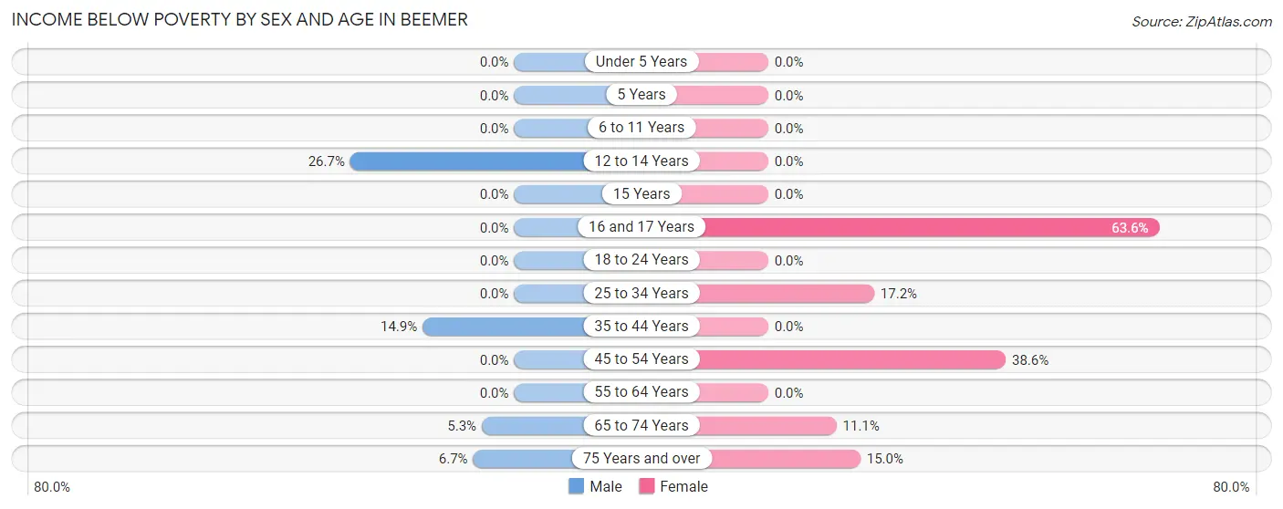 Income Below Poverty by Sex and Age in Beemer