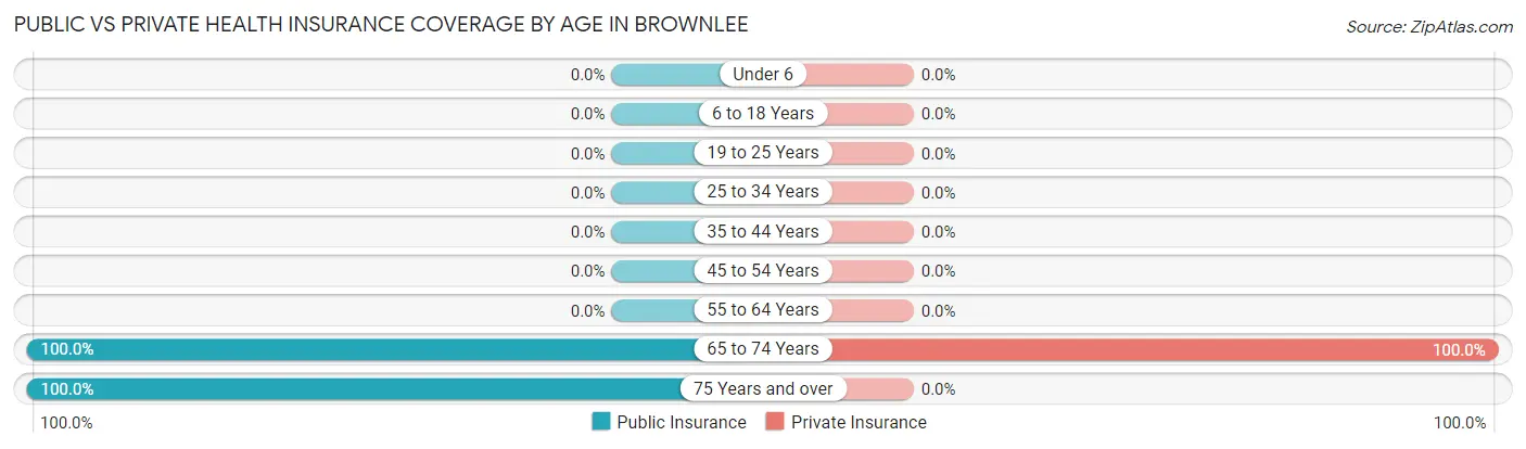Public vs Private Health Insurance Coverage by Age in Brownlee