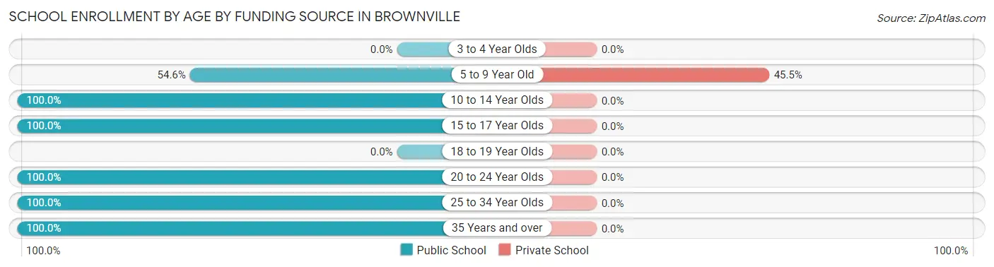 School Enrollment by Age by Funding Source in Brownville