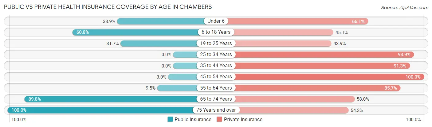 Public vs Private Health Insurance Coverage by Age in Chambers
