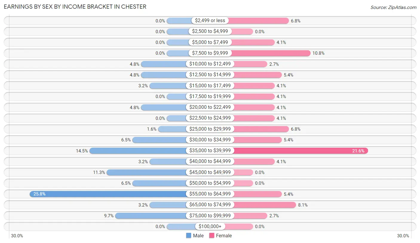 Earnings by Sex by Income Bracket in Chester