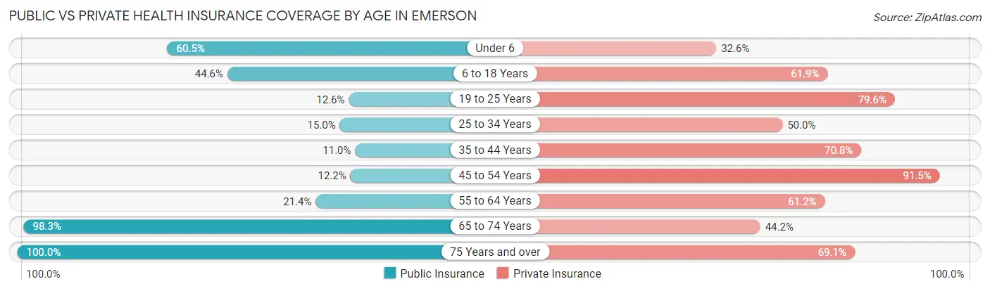 Public vs Private Health Insurance Coverage by Age in Emerson