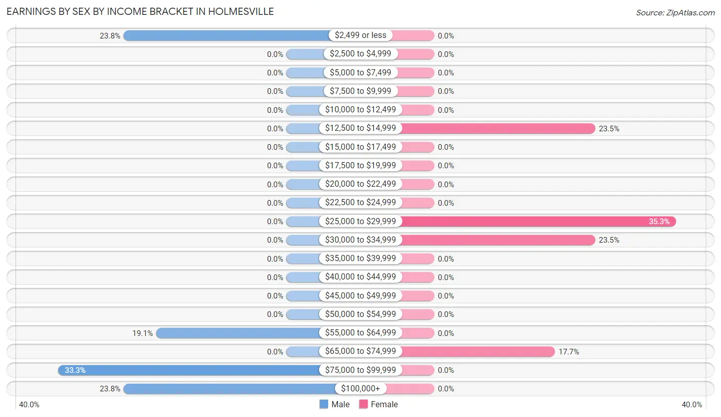 Earnings by Sex by Income Bracket in Holmesville