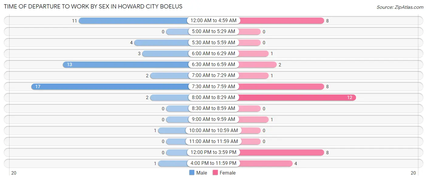 Time of Departure to Work by Sex in Howard City Boelus