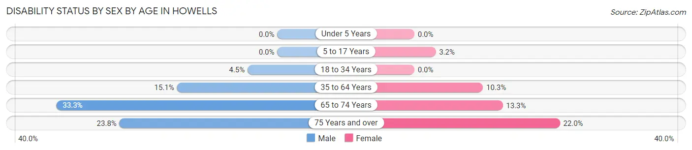 Disability Status by Sex by Age in Howells