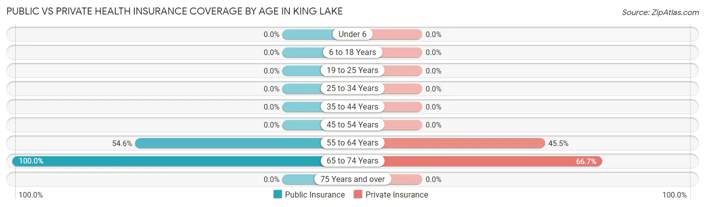 Public vs Private Health Insurance Coverage by Age in King Lake