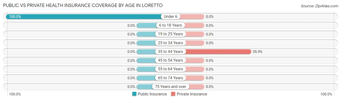 Public vs Private Health Insurance Coverage by Age in Loretto