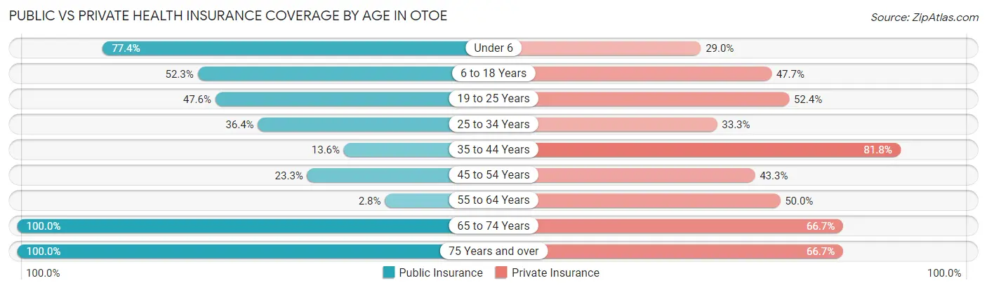 Public vs Private Health Insurance Coverage by Age in Otoe