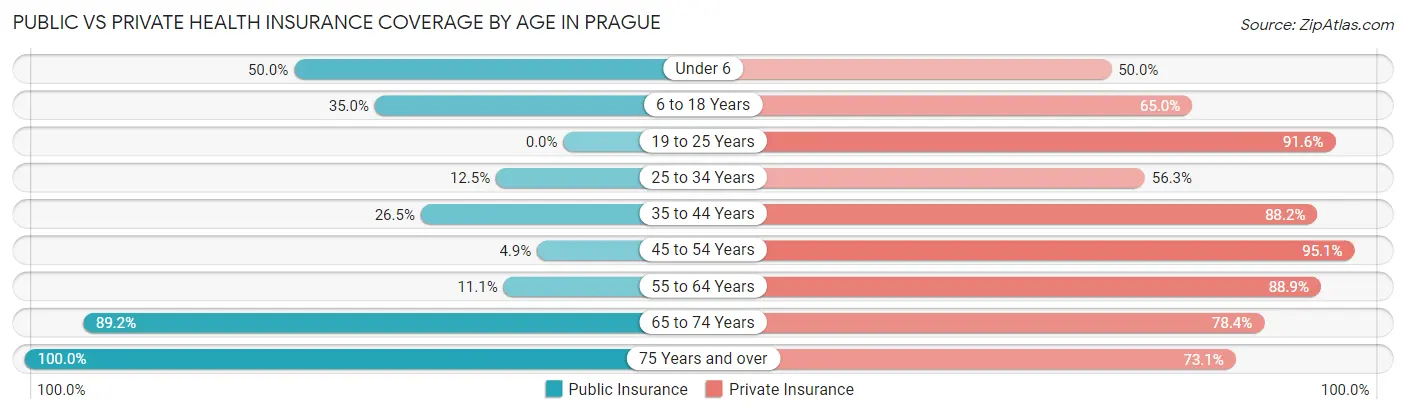 Public vs Private Health Insurance Coverage by Age in Prague