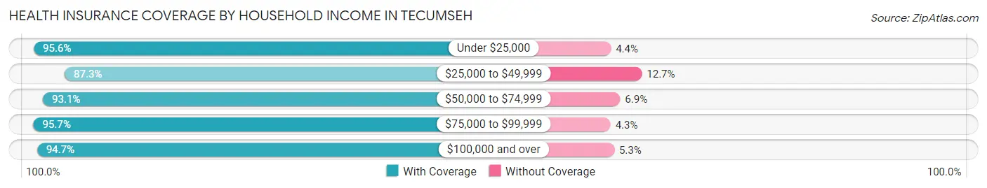 Health Insurance Coverage by Household Income in Tecumseh