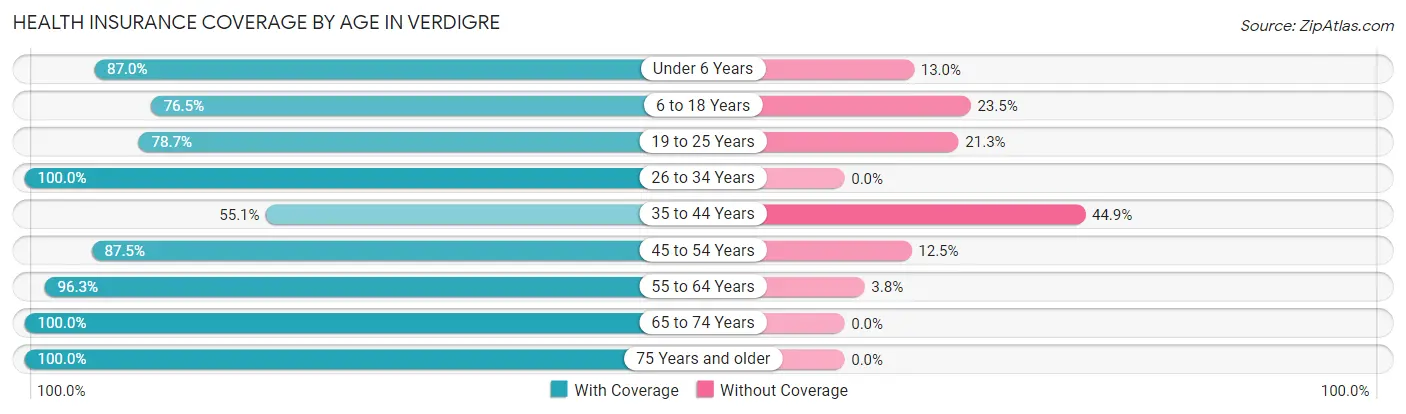 Health Insurance Coverage by Age in Verdigre