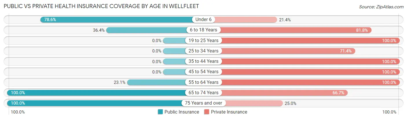 Public vs Private Health Insurance Coverage by Age in Wellfleet