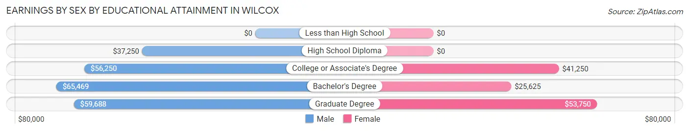 Earnings by Sex by Educational Attainment in Wilcox