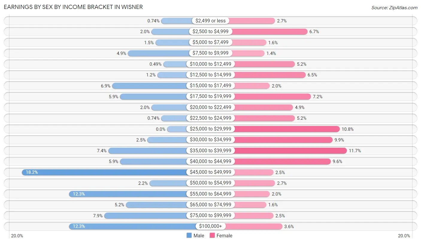 Earnings by Sex by Income Bracket in Wisner