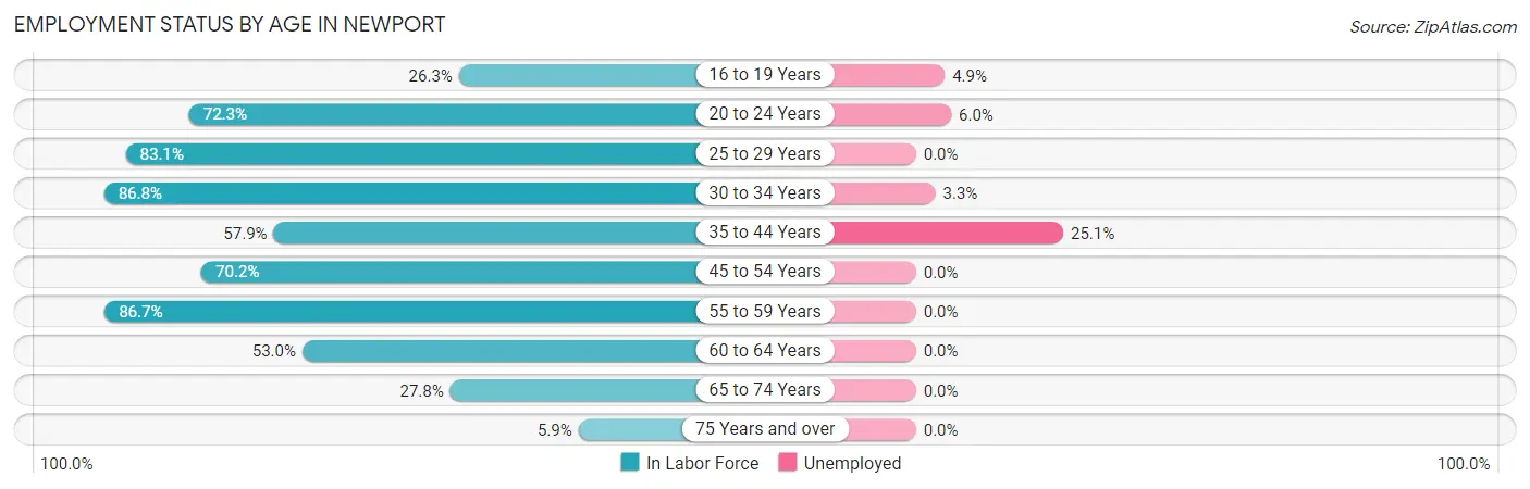 Employment Status by Age in Newport