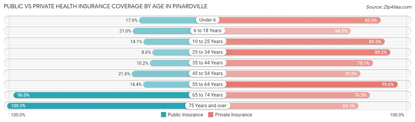 Public vs Private Health Insurance Coverage by Age in Pinardville