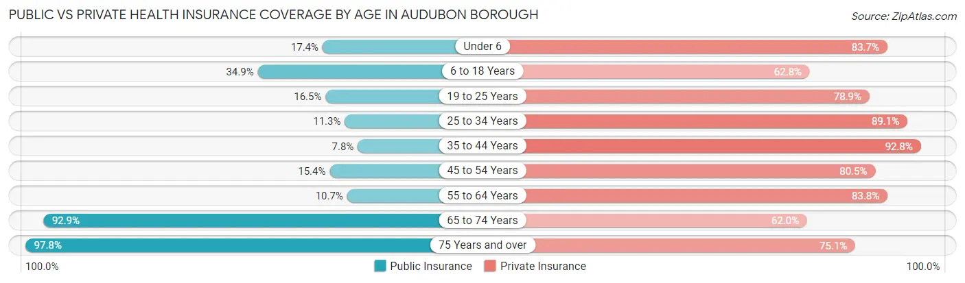 Public vs Private Health Insurance Coverage by Age in Audubon borough