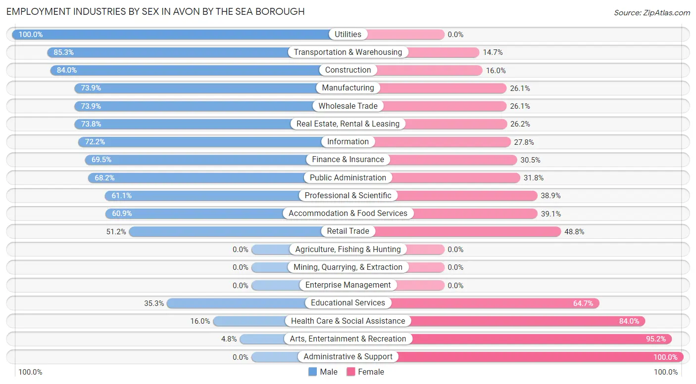Employment Industries by Sex in Avon by the Sea borough