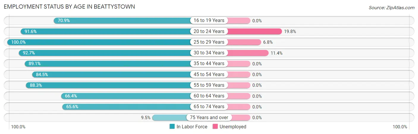 Employment Status by Age in Beattystown