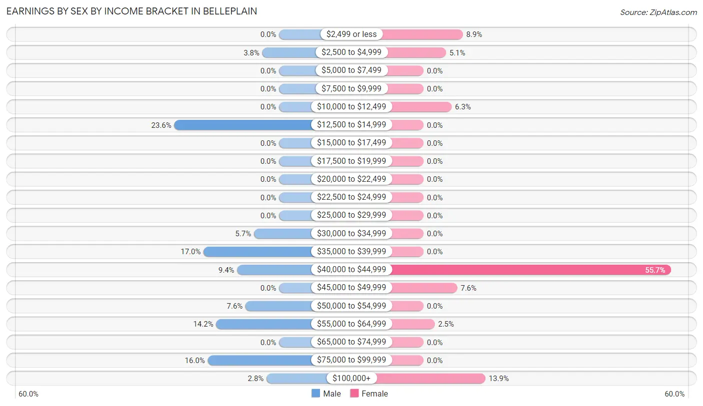 Earnings by Sex by Income Bracket in Belleplain