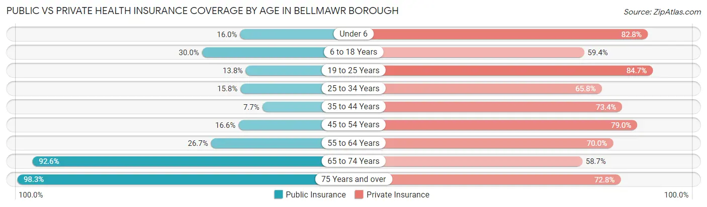 Public vs Private Health Insurance Coverage by Age in Bellmawr borough